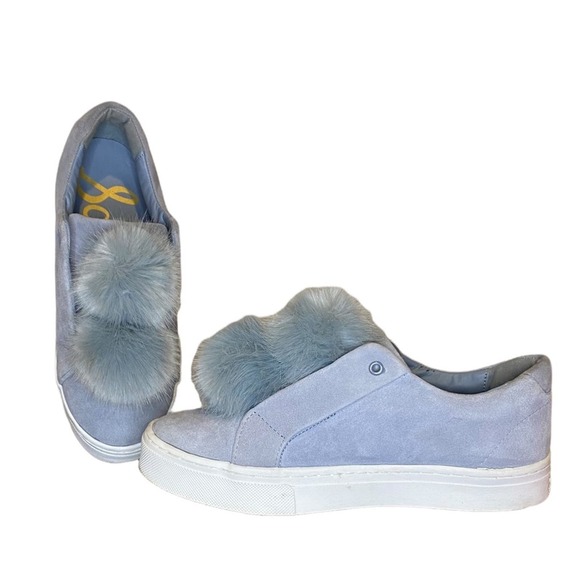Sam Edelman Powder Blue Suede Pom Pom Sneakers Size 8.5 - Picture 6 of 11